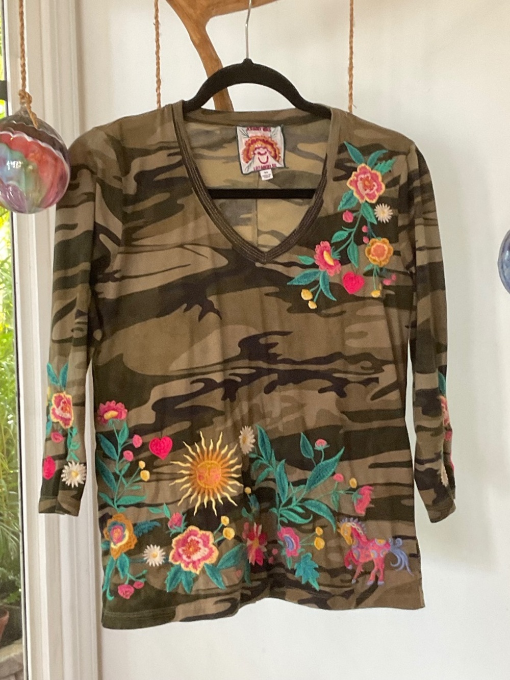 Camo Style Embroidered Johnny Was L.A. Women’s Shirt  XS